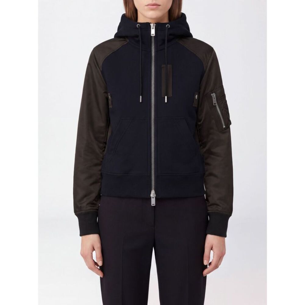 Sacai Women Nylon And Twill Sacai Zip-Up Hoodie With High Neck